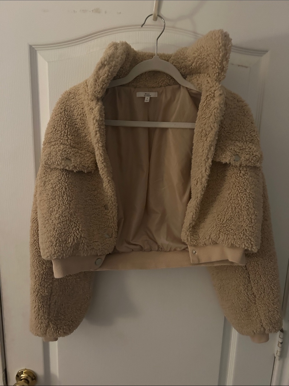 Woven Heart Cozy Teddy Jacket in Beige